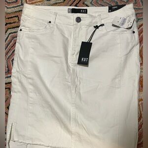 Kut from the Kloth White Raw denim hem Pencil Skirt